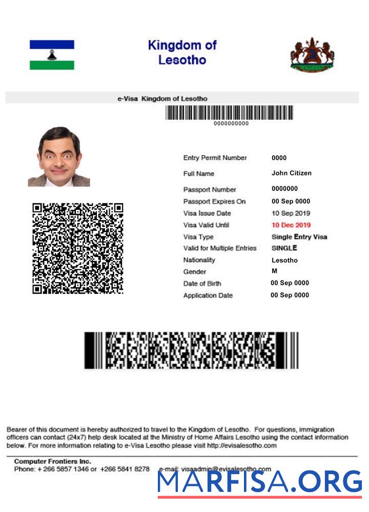 Realistic Lesotho e visa example